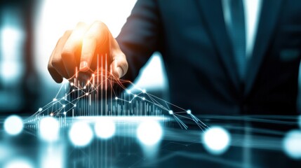 Analyzing financial data trends corporate office digital interface high-tech environment close-up view business intelligence insights