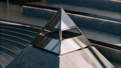 Metallic Pyramid on Abstract Background