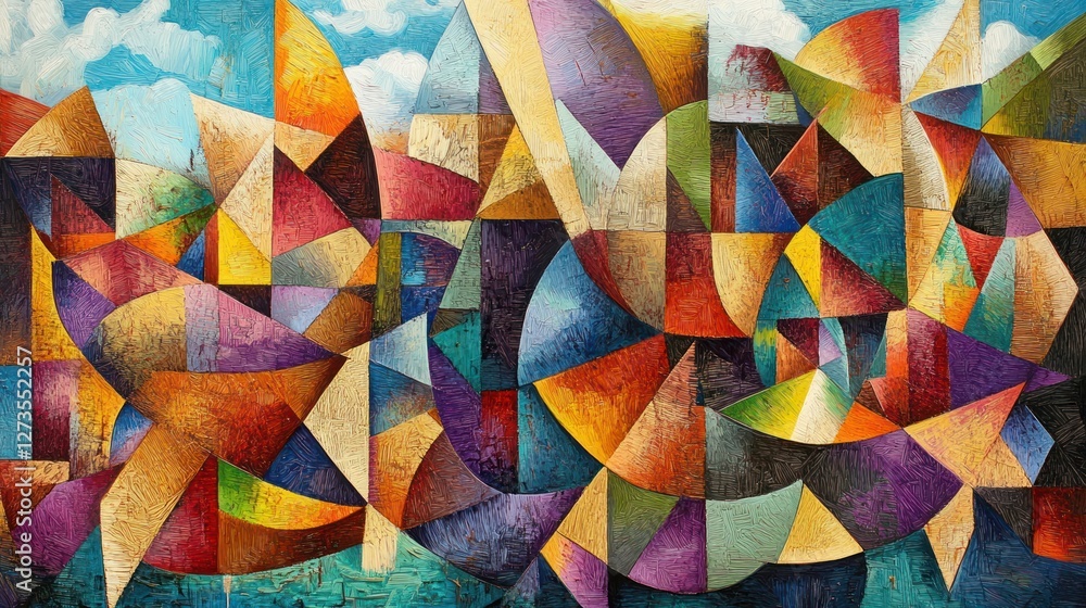 Poster colorful abstract geometric shapes create an artistic architectural design