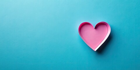 Fototapeta premium Pink heart backdrop, blue accents, romantic food overhead. Minimalist Valentine's Day theme.