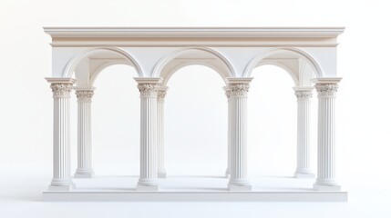 Fototapeta premium Elegant white architecture with classic columns and arches in a minimalist setting, symbolizing stability and design. Ideal for themes of architecture and design.