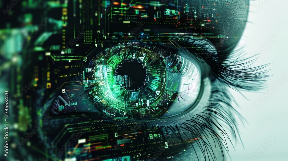 Aufkleber exploring the intersection of artificial intelligence and cyber technology in a futuristic eye desig