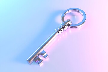 Silver key, pastel background, success concept, website banner