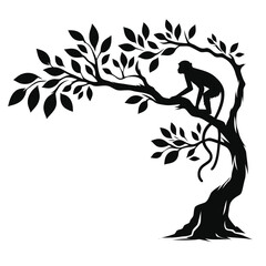 Playful Monkey Silhouette – Jungle Animal Vector Design
