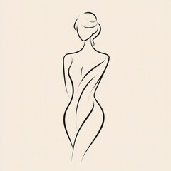 Fototapeta premium Elegant line art of a woman's figure with refined simplicity, symbolizing beauty and grace. Ideal for wellness, fashion, and art-related promotions.