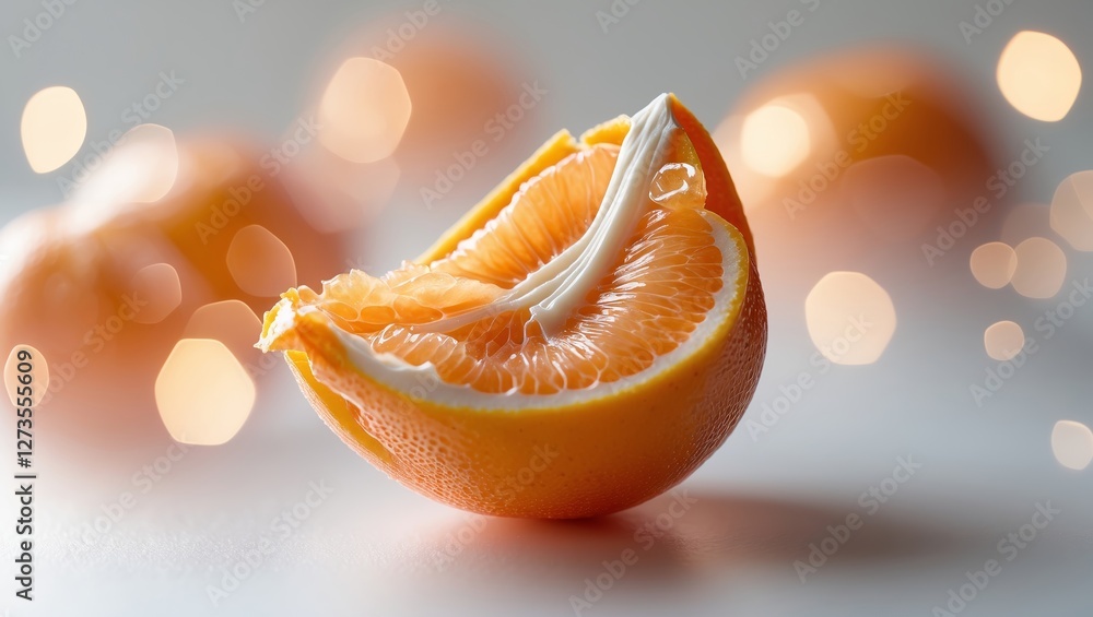 Poster fresh citrus fruit split open showcasing juicy segments and bright color in a soft bokeh background