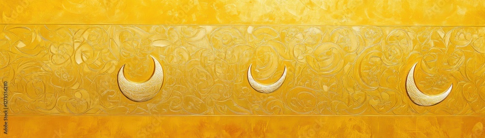 Poster three golden crescent moons on a textured yellow background
