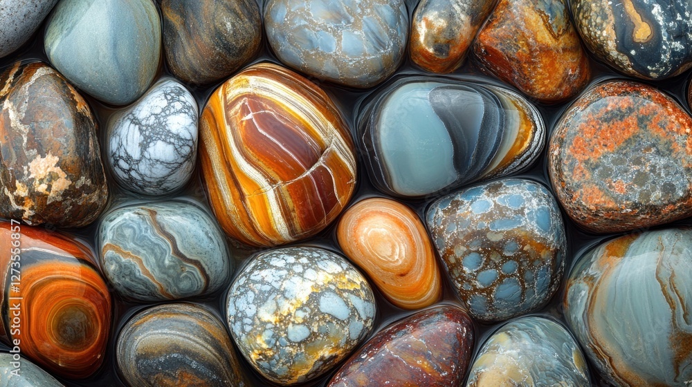 Poster smooth polished stones showcasing varied colors and patterns