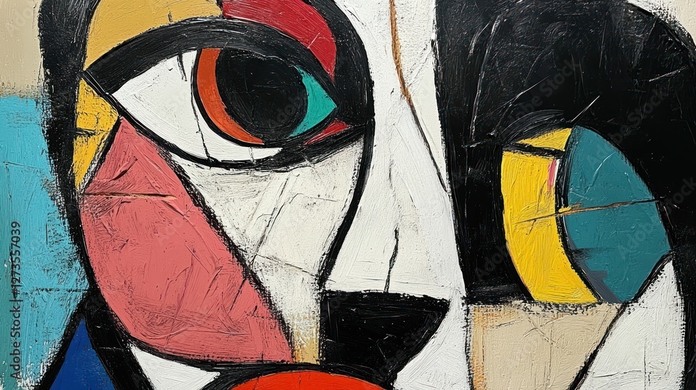 Poster abstract face painting composed with various geometric shapes