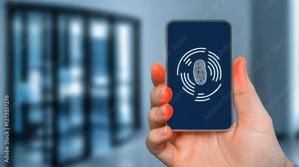 Poster unlocking security biometric authentication on smartphone modern office technology image digital env