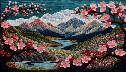 Beautiful Spring Blossom Embroidery Art