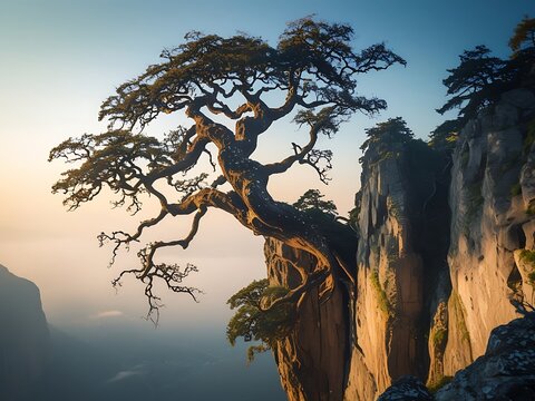 tree in the sunset - Powered by Adobe