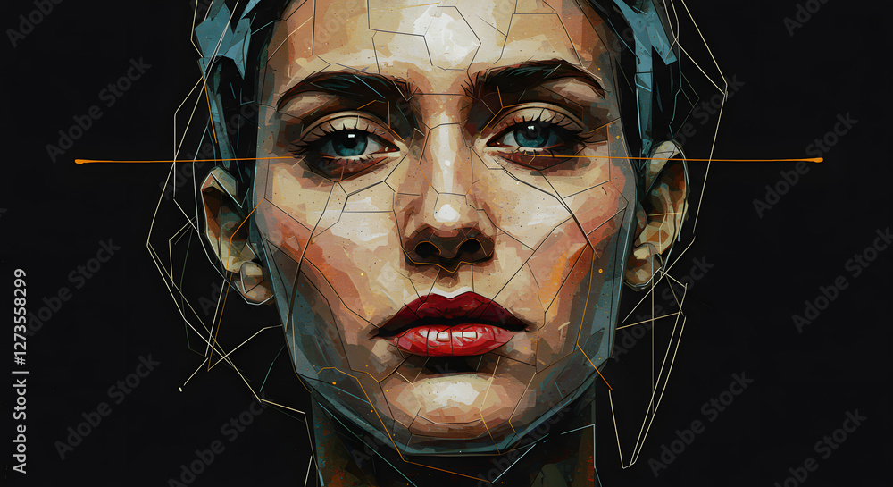 Wall mural abstract portrait face fragmented and distorted artistic expression conceptual art
