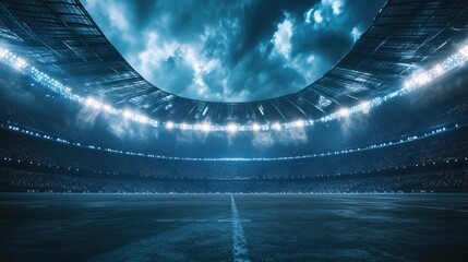 Dramatic empty stadium at night.