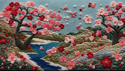 Beautiful Spring Blossom Embroidery Art