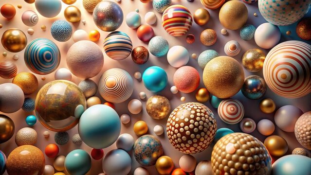 A profusion of colorful spheres, each with unique textures and patterns, creates a captivating visual composition.