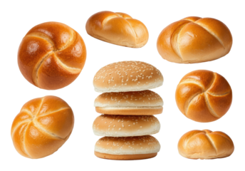 Variety of plain and sesame seed burger buns sandwich rolls