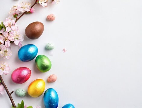 Festive Easter decorations video invitaion with colorful eggs on white table