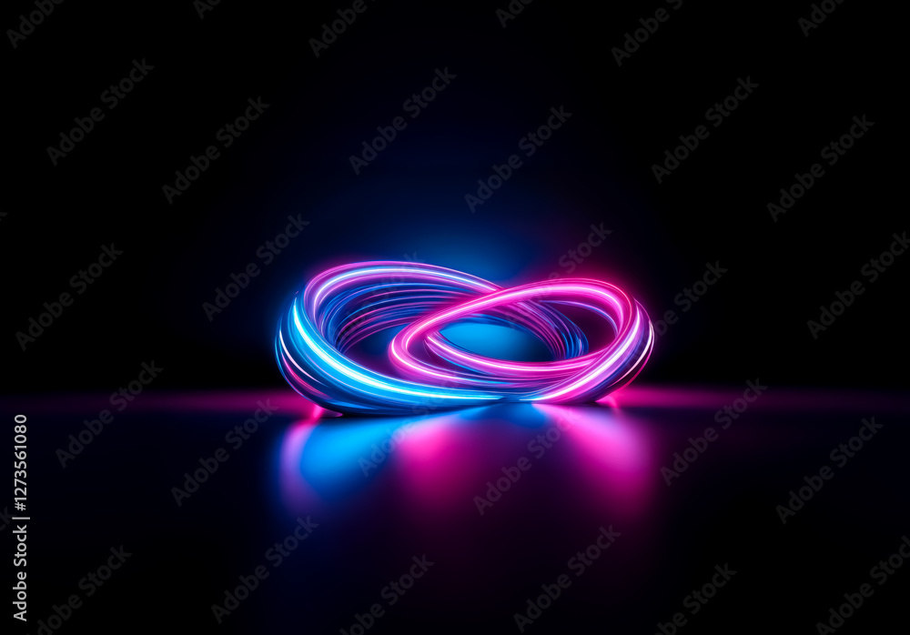 Poster shenzhen, china - unknown date : glowing intertwined rings of blue and pink light create a futuristi