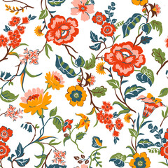 Seamless Millefleurs Floral Pattern with Small Hand-Drawn Flowers in Liberty Style. Vintage Spring Bouquet Design for Fashion Prints. Vertical floral wallpaper © zenina