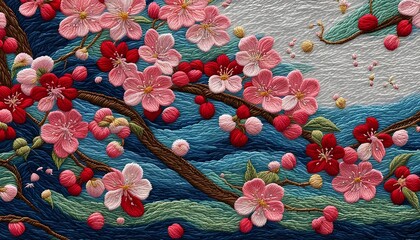 Beautiful Spring Blossom Embroidery Art