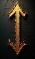 Obraz premium A striking golden arrow sign, ideal for conveying direction and progress in design, branding, or navigation projects.