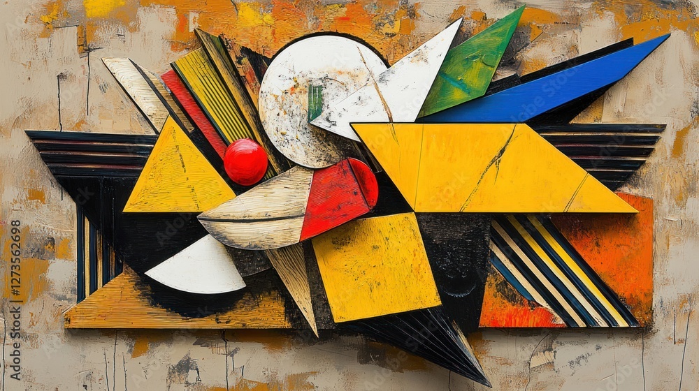 Poster abstract artistic composition featuring various geometric shapes and colors