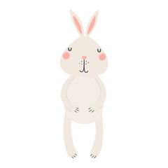 Cute Easter bunny, little rabbit character illustration. Hand drawn flat style design, isolated vector. Holiday clip art, kids print element, seasonal card, banner, poster