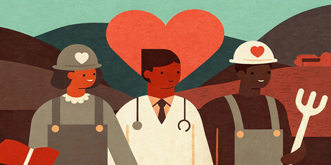Celebrating labor day with diverse professions in flat style design