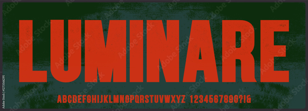 Poster condensed grunge vector font with soft texture. alphabet font with uppercase and number