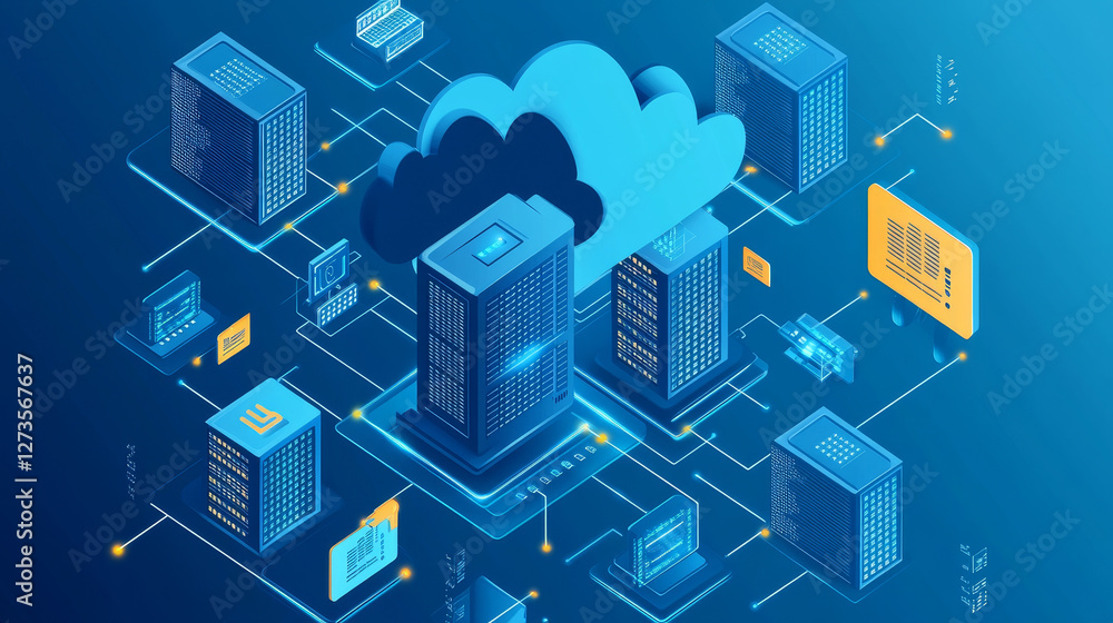 Poster thin lines connection icons outline set of big data center group cloud computing system internet pro