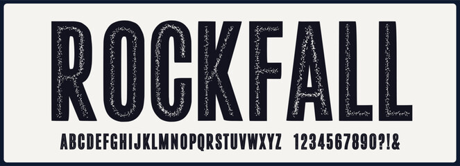 Condensed grunge vector font with soft texture. Alphabet font with uppercase and number