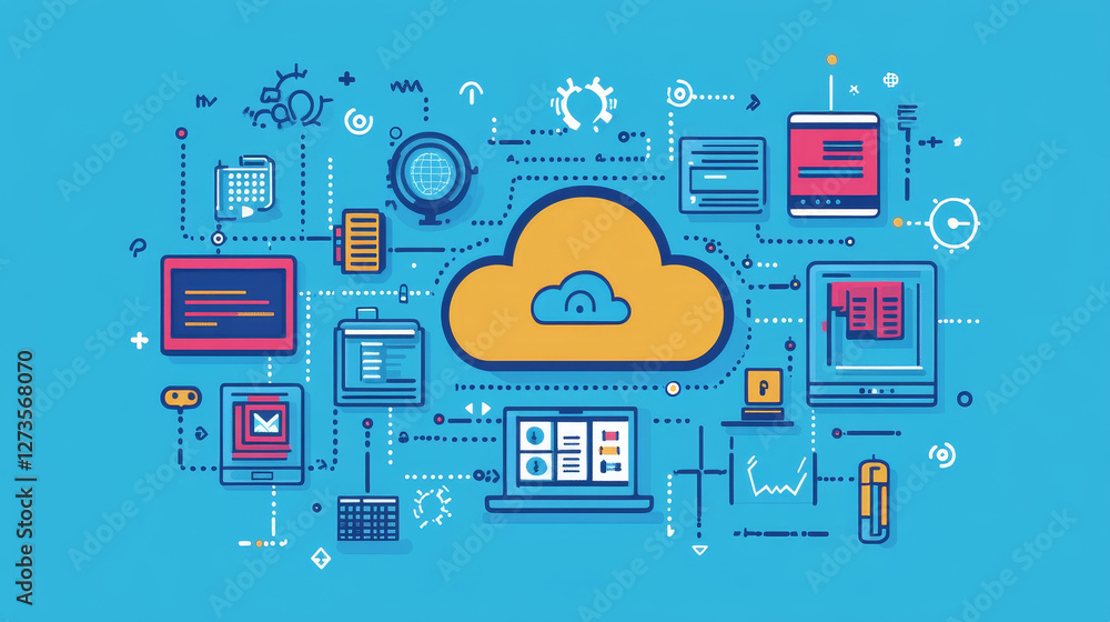 Poster thin lines connection icons outline set of big data center group cloud computing system internet pro