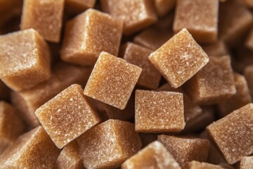 Brown sugar cubes close-up, detailed texture. Artificial Intelligence