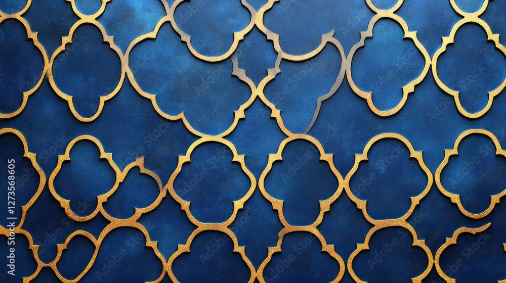 Poster golden geometric pattern on a deep blue background