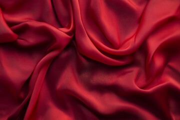 Fototapeta premium Luxurious red fabric with soft folds in close-up. Artificial Intelligence