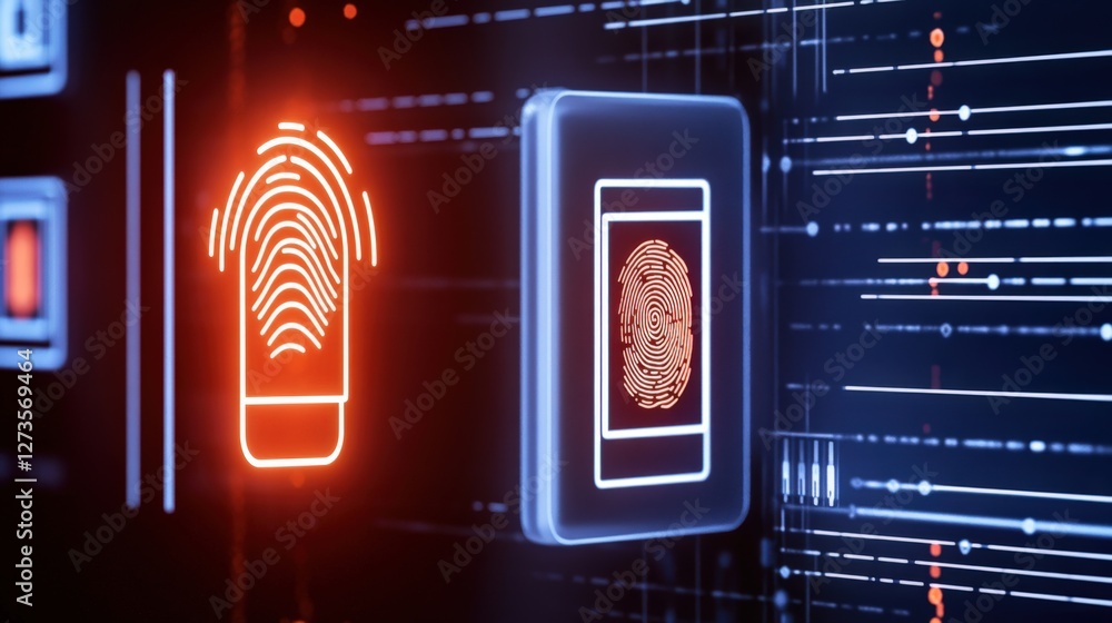 Poster biometric security innovations tech lab infographic digital environment close-up view identity verif