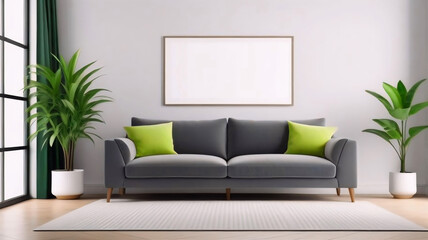 White Picture Frame Arrangement in Room, Horizontal Wall Art Display, Modern Minimalist Interior