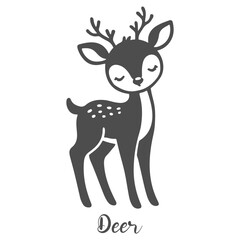 A minimalist hand-drawn silhouette of a deer in simple line art
