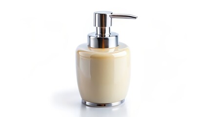 Beige Soap Dispenser on White Background