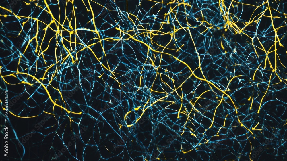 Poster abstract image of intertwined blue and yellow lines