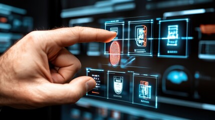 Interactive fingerprint scanning technology in modern security systems digital environment user interface concept