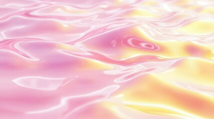 Obraz premium Iridescent pink and yellow light creates shimmering ripples on an abstract water surface, offering a liquid background for modern design projects.