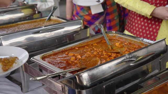 Indian Shahi Paneer Dish On The Buffet Table At The Hindu Wedding. - closeup shot