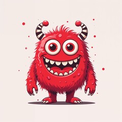 Red happy monster cartoon illustration on plain white background