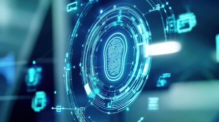 Innovative security technology digital fingerprint recognition cybersecurity lab infographic futuristic close-up identity verification
