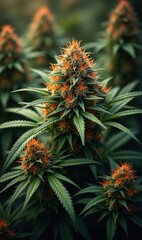 Close-up of vibrant cannabis flowers, showcasing rich colors and intricate details, ideal for botanical, health, or wellness design projects.