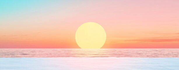 Obraz premium Serene sunset over calm ocean, featuring vibrant colors and reflective water, perfect for relaxation and inspiration.