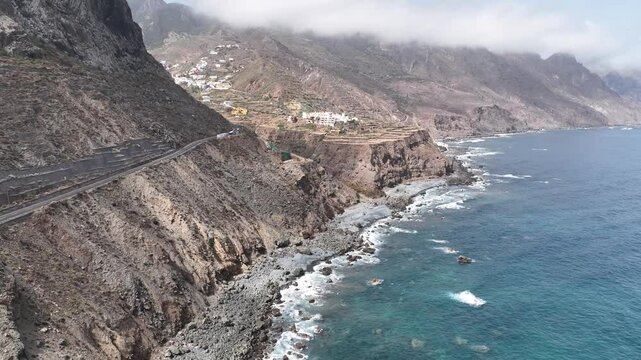 Drone video of a cliff on the edge of the ocean near Tenerife