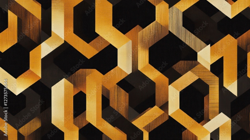 Poster abstract gold and black hexagonal geometric pattern